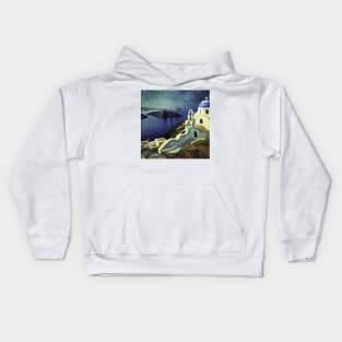 Santorini, Greece, in Van Gogh's style Kids Hoodie